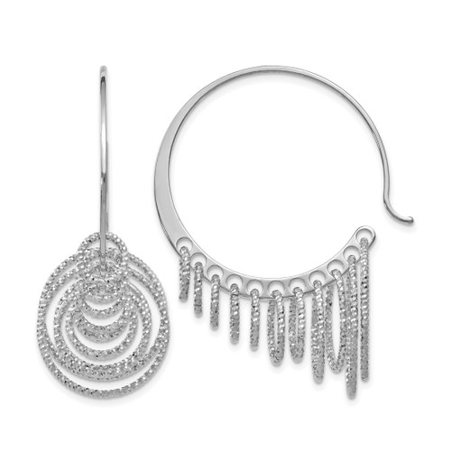 Sterling Silver Rhodium-Plated Polished and Laser-Cut Hoop Drop Earrings, 46 mm