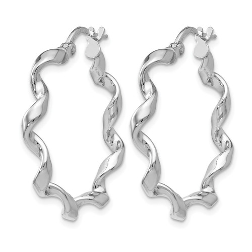 Sterling Silver Rhodium-Plated Polished Twisted Hoop Earrings, 26 mm, 3.5 mm Wide - View 2