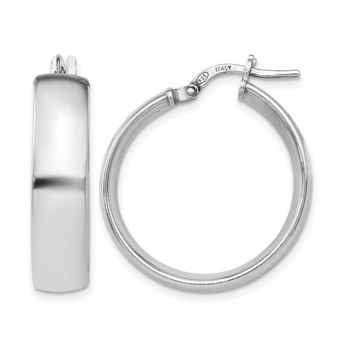 Sterling Silver Rhodium-Plated Polished Hinged Hoop Earrings, 24 mm, 6 mm Wide