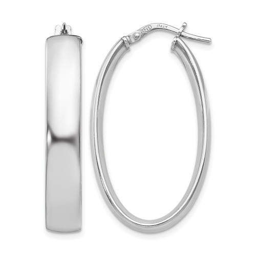 Sterling Silver Rhodium-Plated Polished Oval Hinged Hoop Earrings, 35 mm