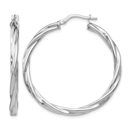 Sterling Silver Rhodium-Plated Polished Twisted Hinged Hoop Earrings, 36 mm