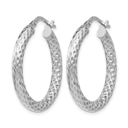 Sterling Silver Rhodium-Plated Polished & Textured Hinged Hoop Earrings, 26.5 mm - View 2