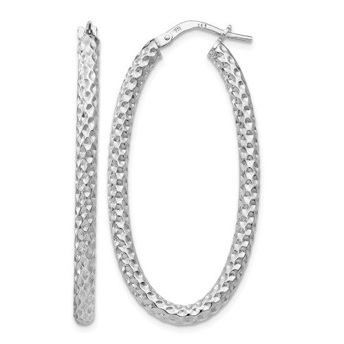 Sterling Silver Rhodium-Plated Polish/Textured Oval Hinged Hoop Earrings, 44 mm