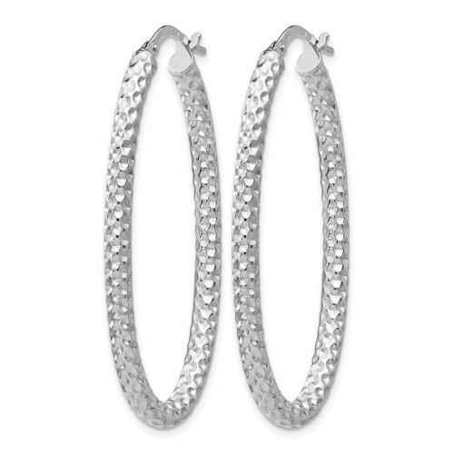 Sterling Silver Rhodium-Plated Polish/Textured Oval Hinged Hoop Earrings, 44 mm - View 2