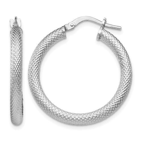Sterling Silver Rhodium-Plated Textured Hinged Hoop Earrings, 26 mm