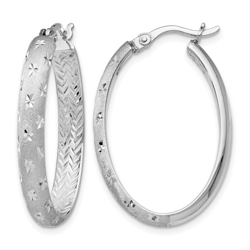 Sterling Silver Rhodium-Plated In/Out Diamond-Cut Oval Hoop Earrings, 29 mm