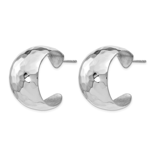 Sterling Silver Rhodium-Plated Polished Hammered Post Hoop Earrings, 27 mm - View 2