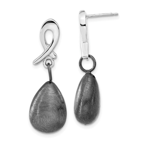 Ruthenium-Plated Sterling Silver Ruthenium-Plated Polished/Scratch Finish Post Dangle Earrings, 37 mm