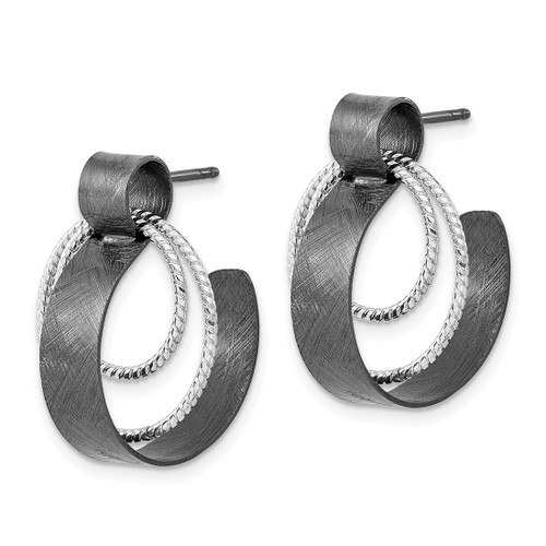 Ruthenium-Plated Sterling Silver Ruthenium-Plated Textured Post Dangle Earrings, 24 mm - View 2