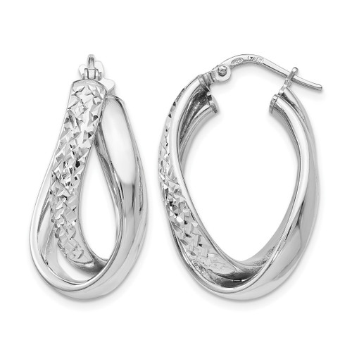 Sterling Silver Rhodium-Plated Polished / Textured Fancy Hoop Earrings, 26 mm