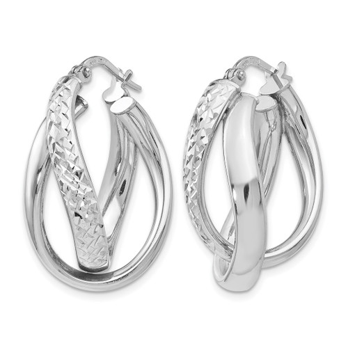 Sterling Silver Rhodium-Plated Polished / Textured Fancy Hoop Earrings, 26 mm - View 2