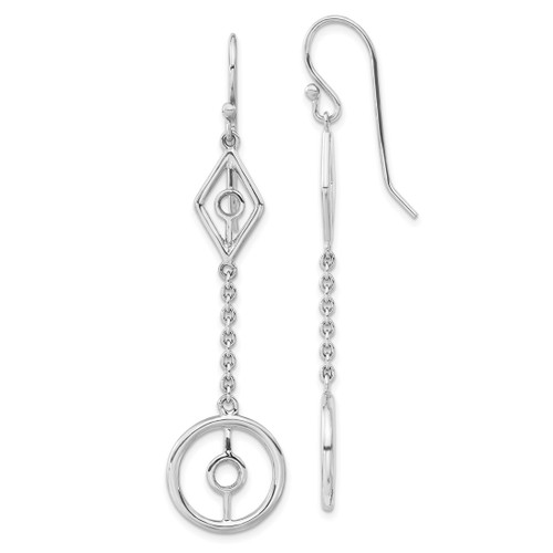 Sterling Silver Polished Geometric Dangle French Wire Earrings, 67 mm