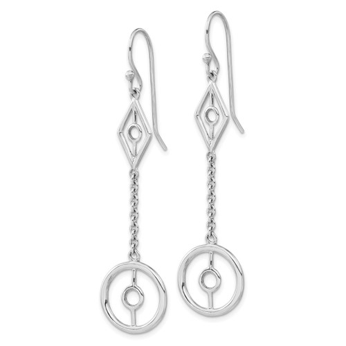 Sterling Silver Polished Geometric Dangle French Wire Earrings, 67 mm - View 2
