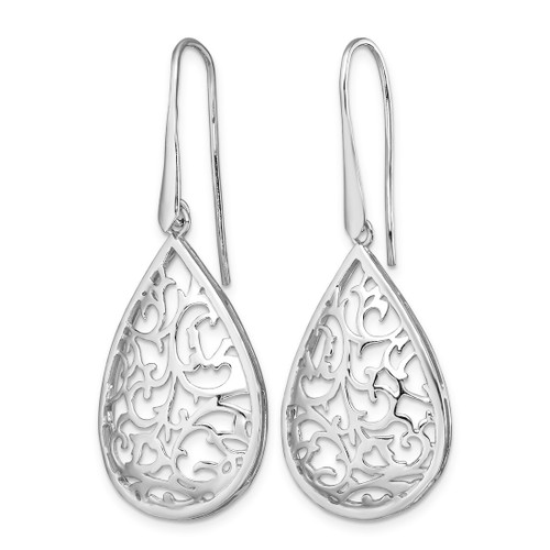 Sterling Silver Rhodium-Plated-Pltd Polished Cut-Out Teardrop Dangle French Wire Earrings, 49 mm - View 2