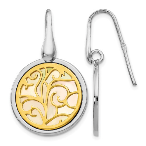 Rhodium-Plated Sterling Silver Gold-Tone Mother of Pearl Dangle French Wire Earrings, 32 mm