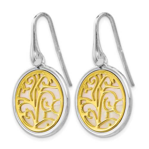 Rhodium-Plated Sterling Silver Gold-Tone Mother of Pearl Dangle French Wire Earrings, 32 mm - View 2