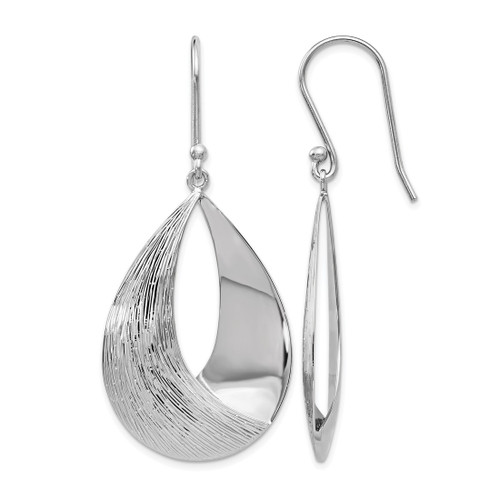 Sterling Silver Rhodium-Plated Polished and Textured Dangle French Wire Earrings, 55 mm