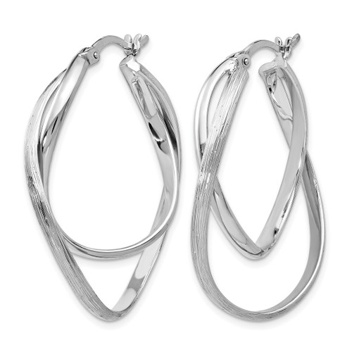 Sterling Silver Rhodium-Plated Polished and Textured Hoop Earrings, 37 mm - View 2