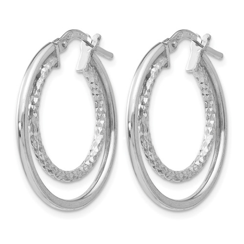 Sterling Silver Rhodium-Plated Polished Diamond-Cut Hoop Earrings, 25 mm - View 2