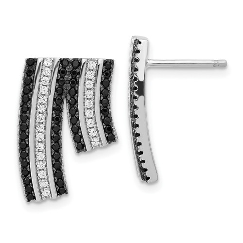Rhodium-Plated Sterling Silver True Fire Black & Clear Cubic Zirconia Post Drop Earrings, 19.5 mm