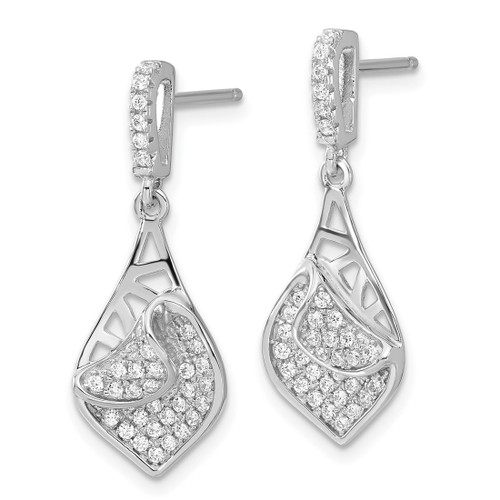 Rhodium-Plated Sterling Silver Brilliant Embers Fancy Cubic Zirconia Teardrop Dangle Post Earrings, 28.25 mm - View 2