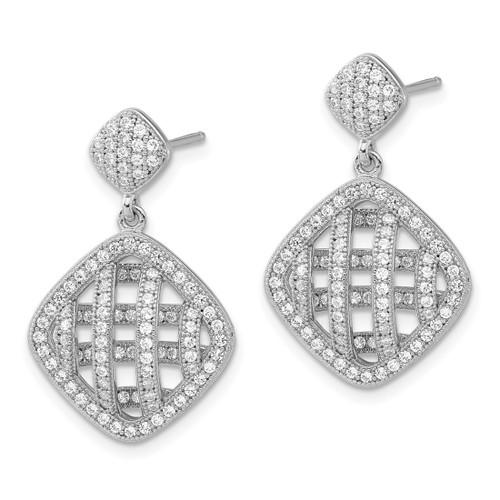 Rhodium-Plated Brilliant Embers Sterling Silver Polished Fancy Cubic Zirconia Post Dangle Earrings, 26.25 mm - View 2