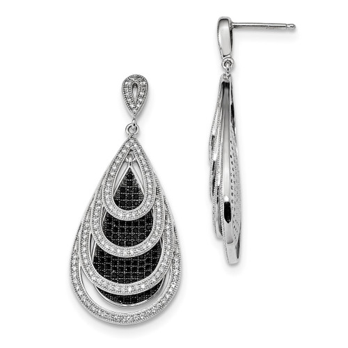 Sterling Silver Rhodium-Plated Cubic Zirconia True Fire Teardrop Dangle Post Earrings, 44 mm