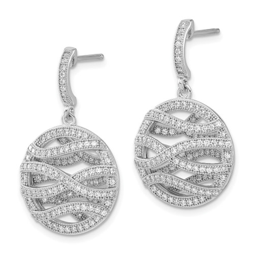 Rhodium-Plated Brilliant Embers Sterling Silver Polished Cubic Zirconia Circle Post Dangle Earrings, 30.8 mm - View 2