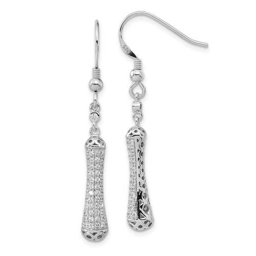 Rhodium-Plated Brilliant Embers Sterling Silver Polished Cubic Zirconia Dangle French Wire Earrings, 47.25 mm