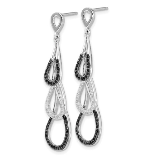 Rhodium-Plated True Fire Sterling Silver Black & White Cubic Zirconia Teardrop Dangle Post Earrings, 47.7 mm - View 2