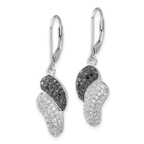 Sterling Silver Black & Clear Cubic Zirconia Leverback Dangle Earrings, 36.3 mm - View 2