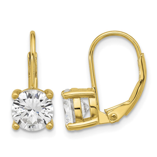 Sterling Shimmer Sterling Silver Gold-Tone Flash-Gold and Silver-Tone 7 mm Cubic Zirconia 2 Stone Leverback Drop Earrings, 16.6 mm Long