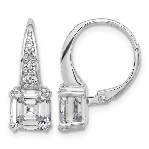 Sterling Shimmer Sterling Silver Rhodium-Plated Cubic Zirconia 12 Stone Leverback Drop Earrings, 20 mm