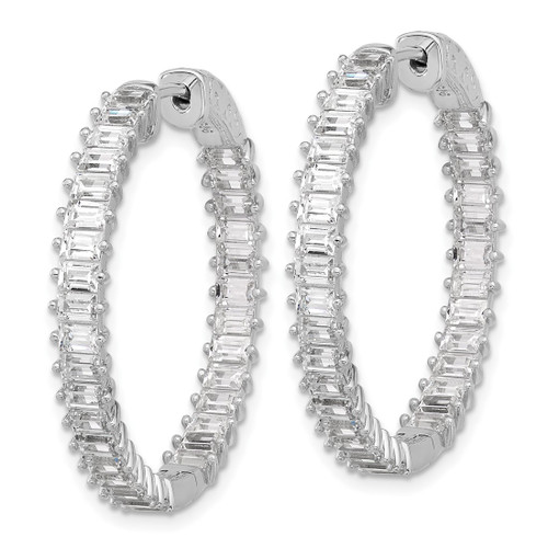 Sterling Shimmer Sterling Silver Rhodium-Plated 3 mm X 2 mm Cubic Zirconia 64 Stone In and Out Hinged Hoop Earrings, 31.8 mm Long - View 2