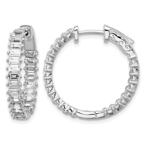 Sterling Shimmer Sterling Silver Rhodium-Plated 3 mm X 2 mm Cubic Zirconia 46 Stone In and Out Hinged Hoop Earrings, 24.9 mm Long