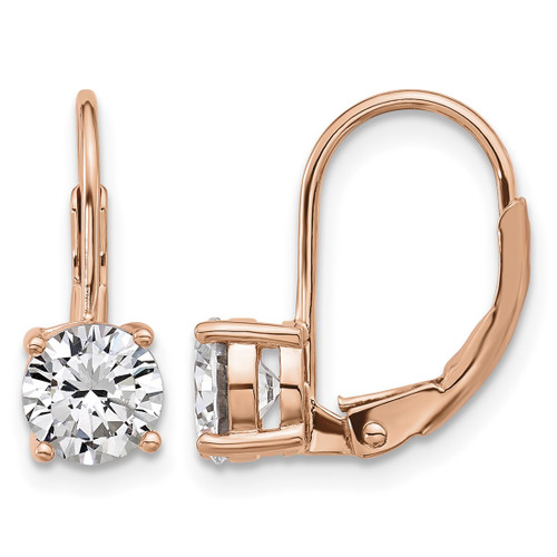 Sterling Shimmer Sterling Silver Rose-Tone Flash Rose-Rose Gold-Tone 6 mm Cubic Zirconia 2 Stone Leverback Drop Earrings, 5.5 mm Long