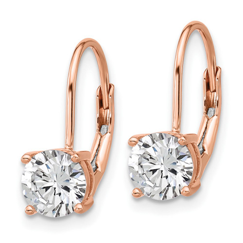 Sterling Shimmer Sterling Silver Rose-Tone Flash Rose-Rose Gold-Tone 6 mm Cubic Zirconia 2 Stone Leverback Drop Earrings, 5.5 mm Long - View 2