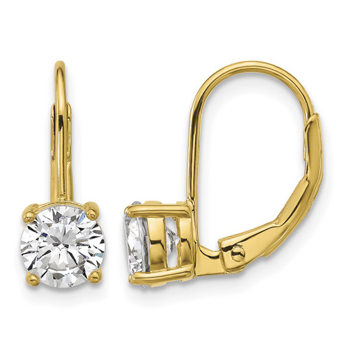 Sterling Shimmer Sterling Silver Gold-Tone Flash-Gold and Silver-Tone 6 mm Cubic Zirconia 2 Stone Leverback Drop Earrings, 5.5 mm Long