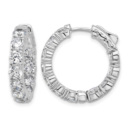 Sterling Shimmer Sterling Silver Rhodium-Plated 4 mm Cubic Zirconia 22 Stone In and Out Hinged Hoop Earrings, 23.4 mm Long