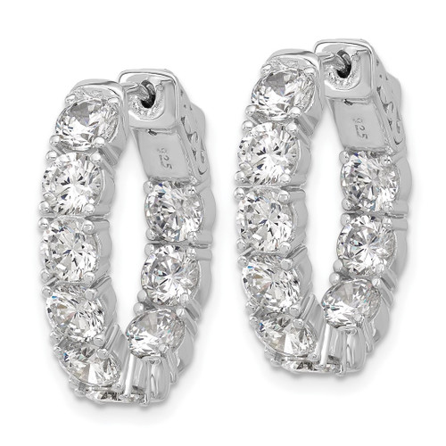 Sterling Shimmer Sterling Silver Rhodium-Plated 4.3 mm Cubic Zirconia 18 Stone Oval In and Out Hinged Hoop Earrings, 22.7 mm Long - View 2