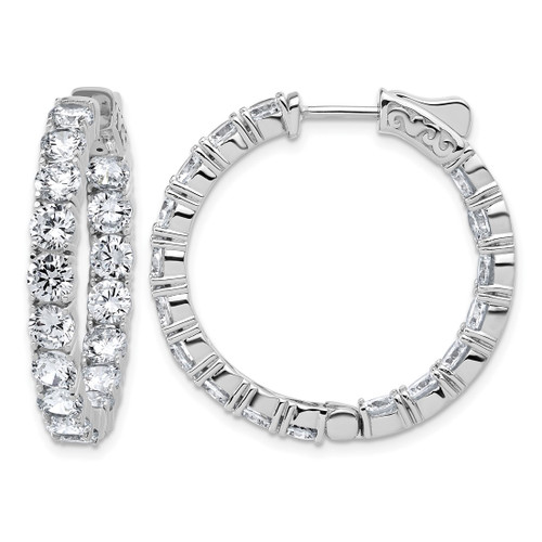 Sterling Shimmer Sterling Silver Rhodium-Plated 4.00 mm Cubic Zirconia 34 Stone In and Out Hinged Hoop Earrings, 30.1 mm Long