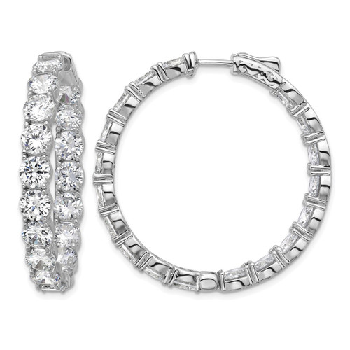 Sterling Shimmer Sterling Silver Rhodium-Plated 5.2 mm Cubic Zirconia 36 Stone In and Out Hinged Hoop Earrings, 41.3 mm Long