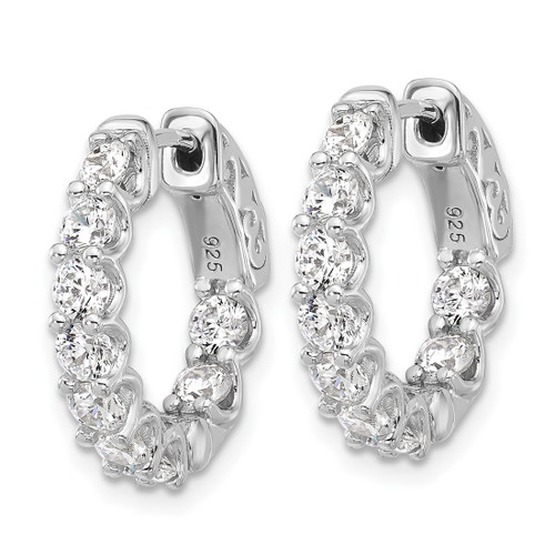 Sterling Shimmer Sterling Silver Rhodium-Plated 3 mm Cubic Zirconia 18 Stone In and Out Hinged Hoop Earrings, 18.5 mm Long - View 2