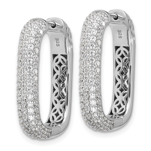 Sterling Shimmer Sterling Silver Rhodium-Plated 1.3 mm Cubic Zirconia 198 Stone Rectangle Hinged Hoop Earrings, 24.7 mm Long - View 2