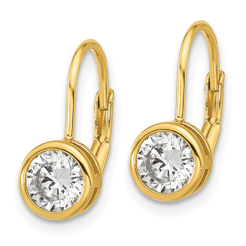 Sterling Shimmer Sterling Silver Gold-Tone Flash-Gold and Silver-Tone 5.5 mm Cubic Zirconia 2 Stone Leverback Drop Earrings, 14.8 mm Long - View 2