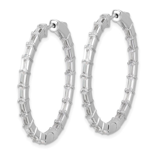 Sterling Shimmer Sterling Silver Rhodium-Plated 4 mm X 2 mm Cubic Zirconia 38 Stone In and Out Hinged Hoop Earrings, 35.7 mm Long - View 2