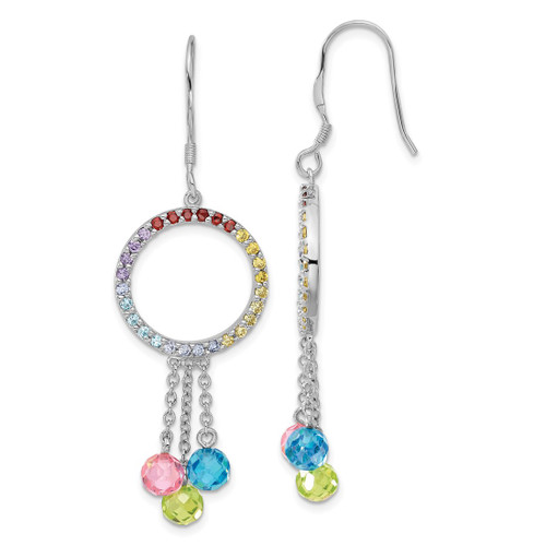 Sterling Silver & Multi-Color Cubic Zirconia Color Me Happy Dangle French Wire Earrings, 57.7 mm
