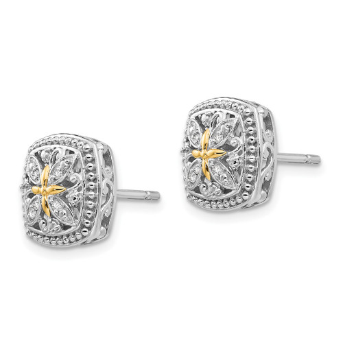 Shey Couture Sterling Silver Rhodium-Plated with 14K Accent 0.05ct Diamond Vintage Stud Earrings, 12 mm - View 2