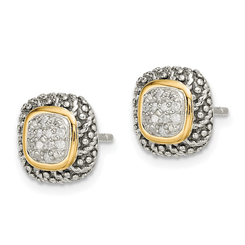Shey Couture Sterling Silver with 14K Accent Antiqued 0.1ct Diamond Stud Earrings, 10 mm - View 2