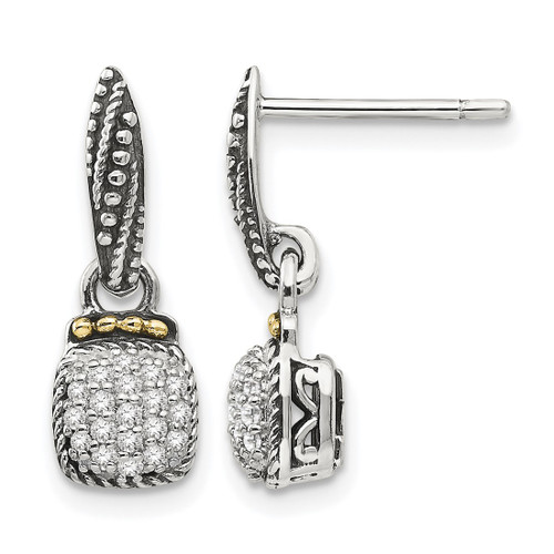 Shey Couture Sterling Silver with 14K Accent Antiqued 0.19ct Diamond Dangle Earrings, 18 mm
